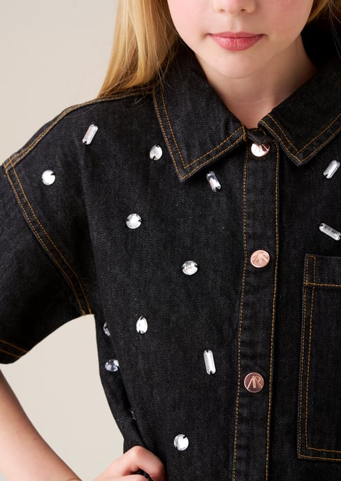 Zeta Gem Embellished Denim Dress - Image 3