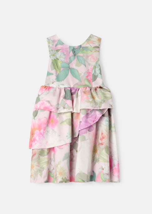 Lilah Pink Puffball Tiered Print Dress - Image 1