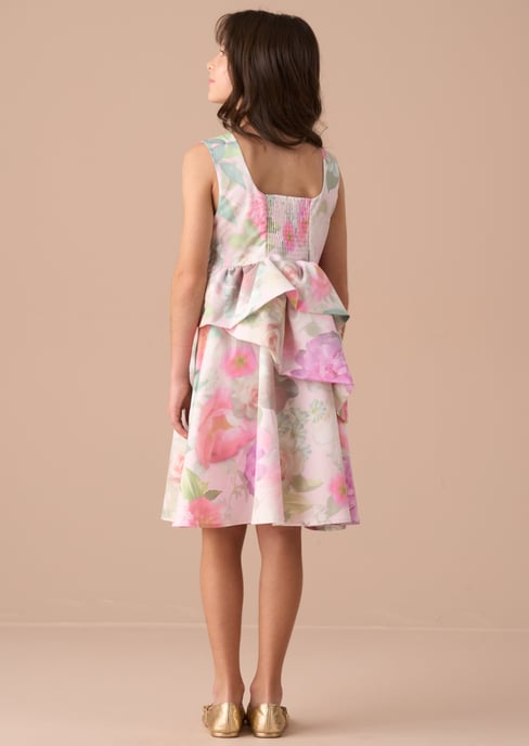 Lilah Pink Puffball Tiered Print Dress - Image 3