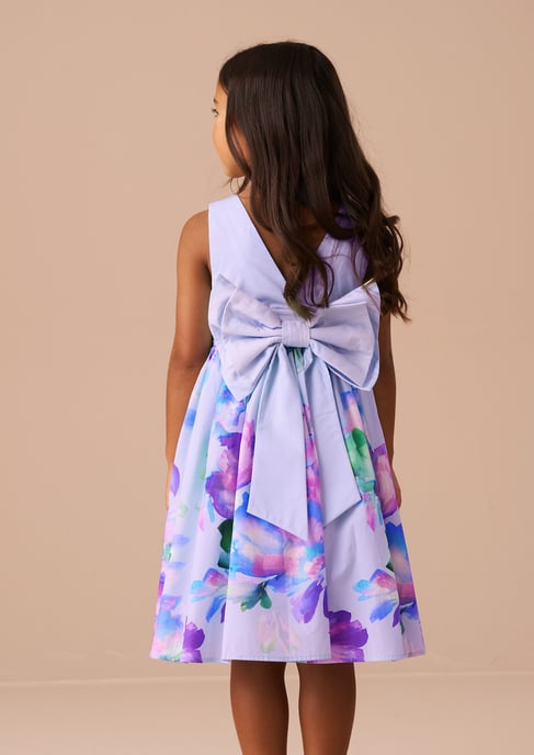Elisa Purple Print Border Bow Back Dress - Image 2