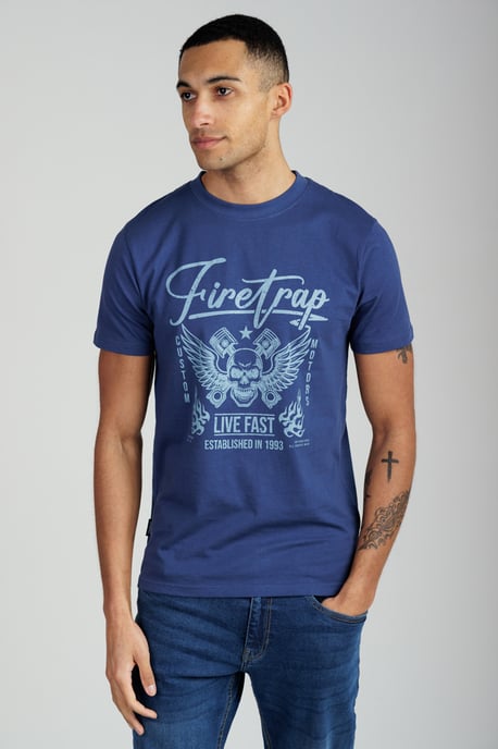 Dark Blue Regular Fit Cotton Graphic Crew T-Shirt - Image 1