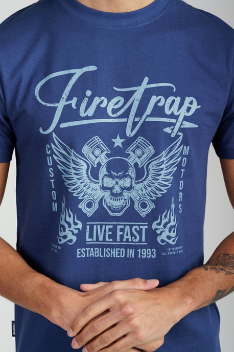 Dark Blue Regular Fit Cotton Graphic Crew T-Shirt - Image 3