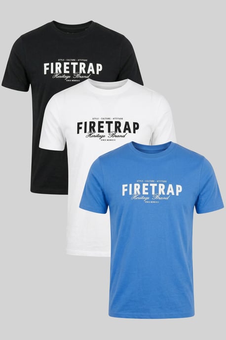 Black 3 Pack Regular Fit Cotton Graphic Crew Neck T-Shirts - Image 1