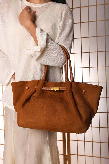 Where's That From Womens 'Dove' Suede Handheld Tote Bag - Image 5