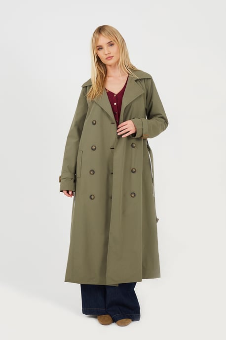 Light Khaki Double-Breasted Longline Trench Coat - Image 1