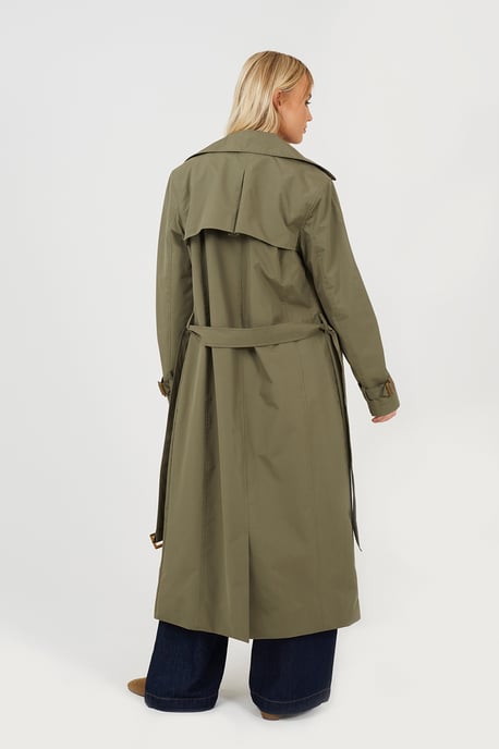Light Khaki Double-Breasted Longline Trench Coat - Image 2