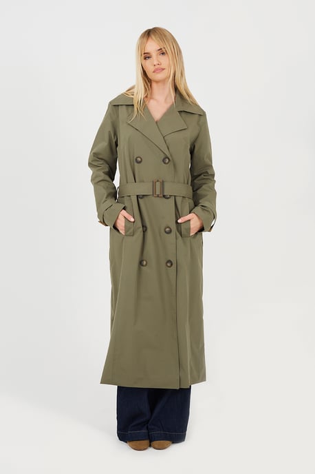 Light Khaki Double-Breasted Longline Trench Coat - Image 3