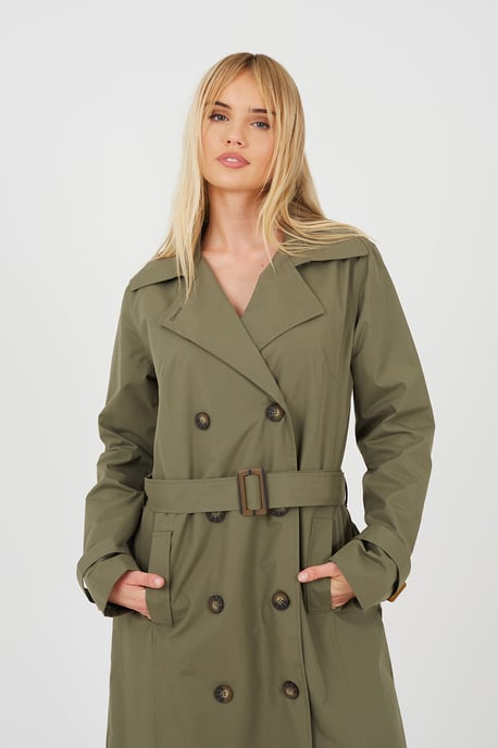 Light Khaki Double-Breasted Longline Trench Coat - Image 4