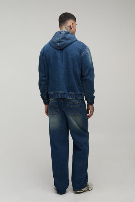 Tall Washed Denim Zip Up Hoodie - Image 2