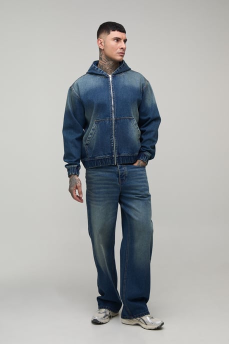 Tall Washed Denim Zip Up Hoodie - Image 4