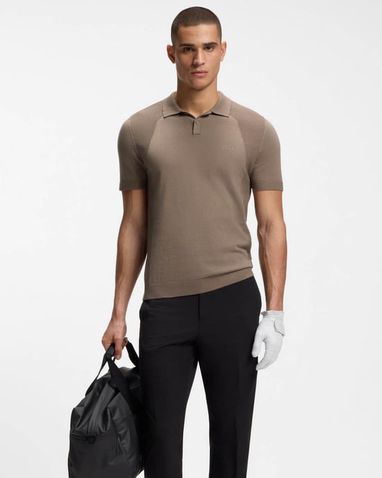 Momentum-Lite Short Sleeve Polo Shirt in Tan - Image 4