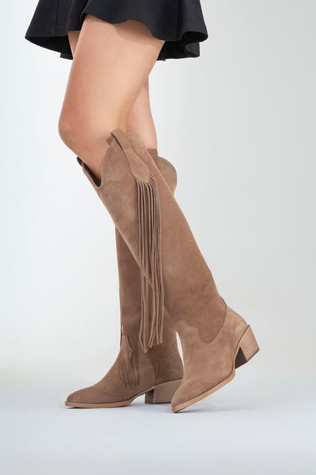 Rios Leather Fringe Knee High Boot - Image 2
