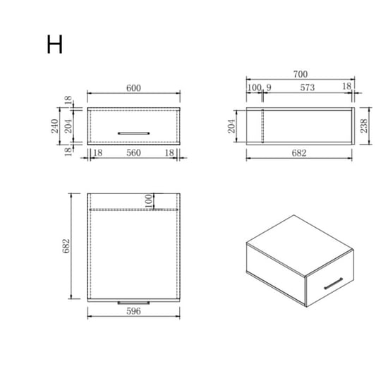 Wasophoogte ® opbergkast bovenkast zijkast module h 700(d)*600(b)*240(h) mm - Image 2