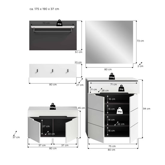 Furnilux Moderne garderobecombinatie met spiegel en zitbank witte ingangshal oplossing - Image 3