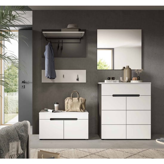 Furnilux Moderne garderobecombinatie met spiegel en zitbank witte ingangshal oplossing - Image 4