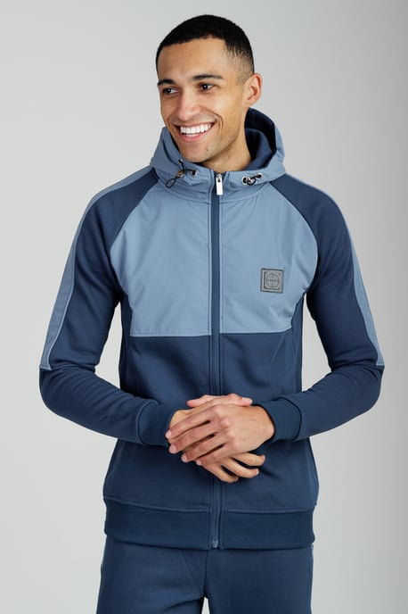 Navy Long Sleeve Zip Through Panelled Hoody - Image 1
