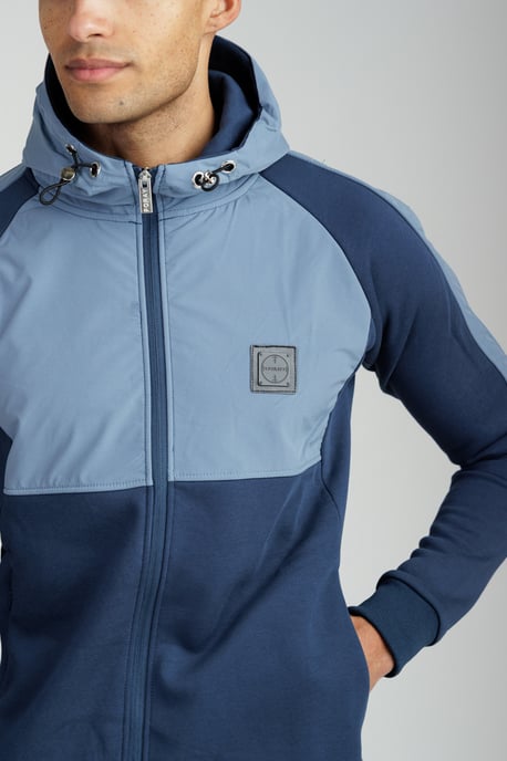 Navy Long Sleeve Zip Through Panelled Hoody - Image 3