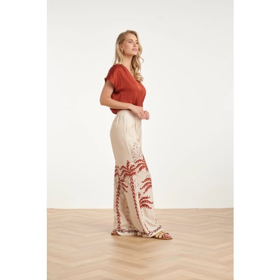 Smashed Lemon Wijde pantalon met abstracte palm print roest en zand | - Image 2