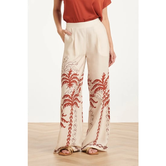 Smashed Lemon Wijde pantalon met abstracte palm print roest en zand | - Image 4
