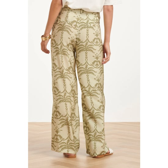 Smashed Lemon Wijde broek met groene palmprint en strikceintuur | - Image 5