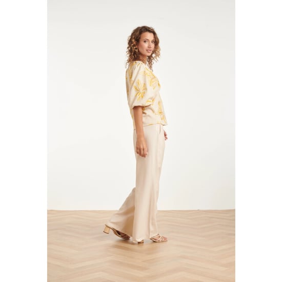 Smashed Lemon Top met geel en wit bloemenborduursel | - Image 2