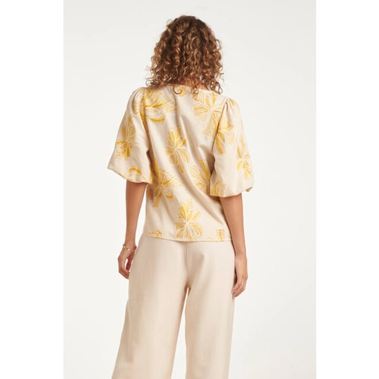 Smashed Lemon Top met geel en wit bloemenborduursel | - Image 4