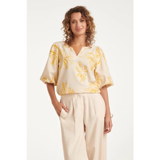 Smashed Lemon Top met geel en wit bloemenborduursel | - Image 5