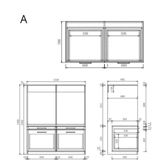 Wasophoogte ® wasmachine kast lyon 700(d)*1780(b)*2110(h) mm - - Image 3