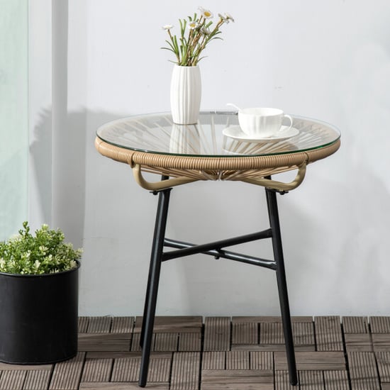 4goodz Bijzettafel rond polyrattan met glasplaat 50 cm - - Image 2