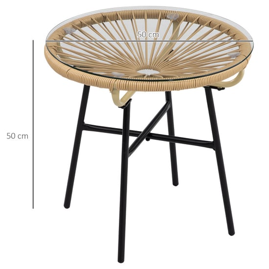 4goodz Bijzettafel rond polyrattan met glasplaat 50 cm - - Image 3