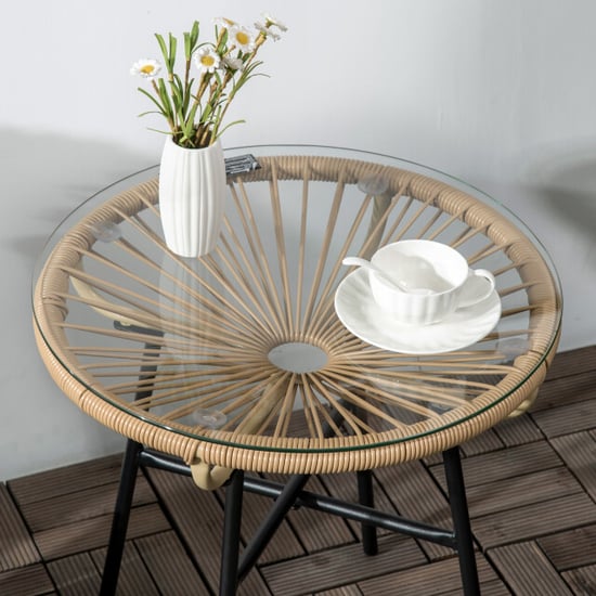 4goodz Bijzettafel rond polyrattan met glasplaat 50 cm - - Image 4