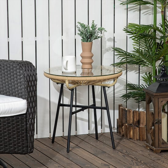 4goodz Bijzettafel rond polyrattan met glasplaat 50 cm - - Image 5
