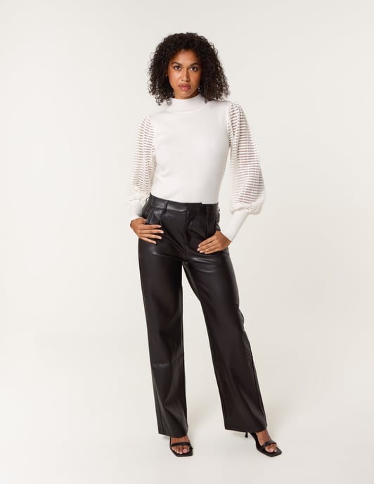 Semi-Sheer Mesh Panel Long Sleeve Jumper - Image 2