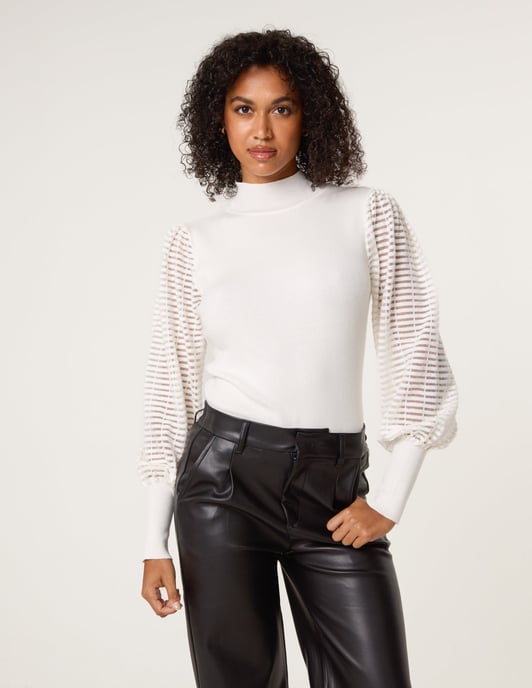 Semi-Sheer Mesh Panel Long Sleeve Jumper - Image 3