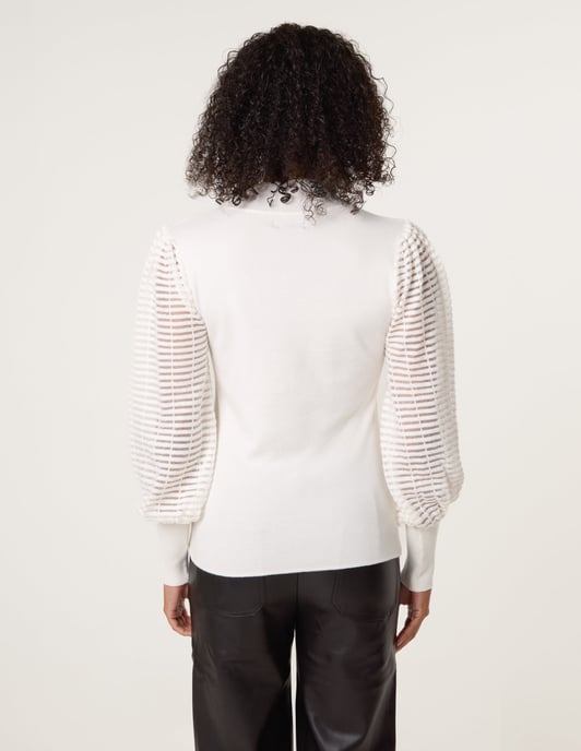 Semi-Sheer Mesh Panel Long Sleeve Jumper - Image 4