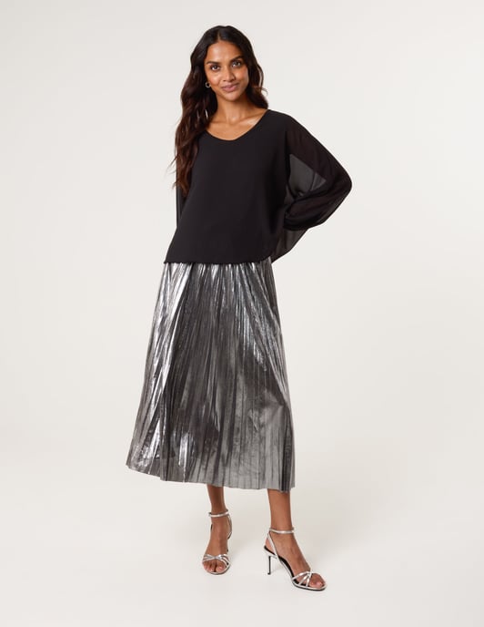 Metallic Pleated Tulle Skirt - Image 1
