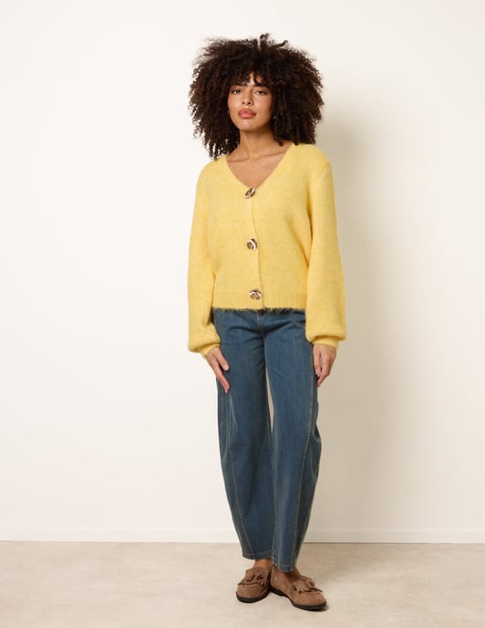 Gold Tone Flower Embossed Button Cardigan - Image 3