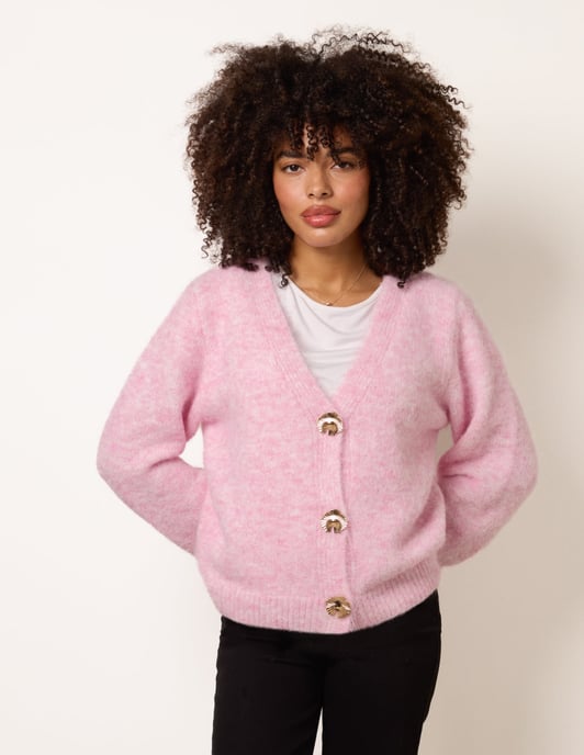 Gold Tone Flower Embossed Button Cardigan - Image 3