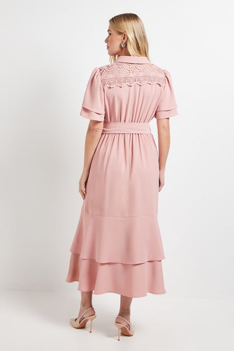 Petite Lace Insert Ruffle Sleeve Midi Dress - Image 3