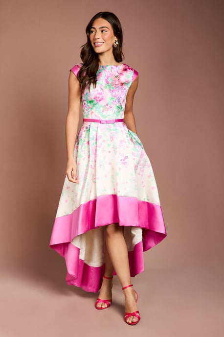 Twill Hi-Lo Floral Printed Midi Dress - Image 1