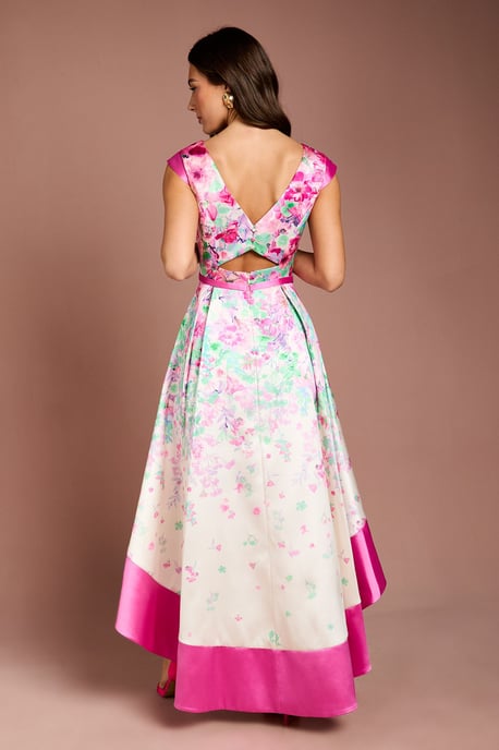 Twill Hi-Lo Floral Printed Midi Dress - Image 3