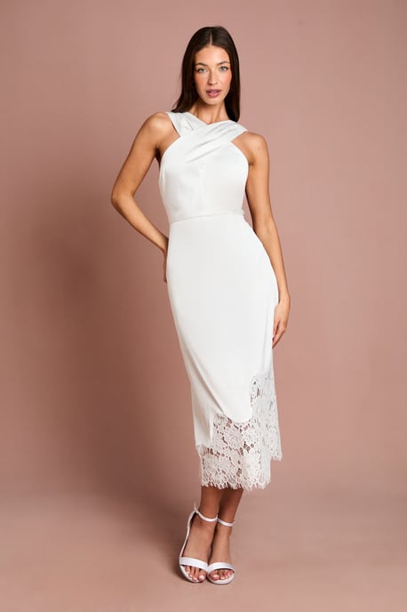Lace Hem Cross Front Halter Satin Dress - Image 1