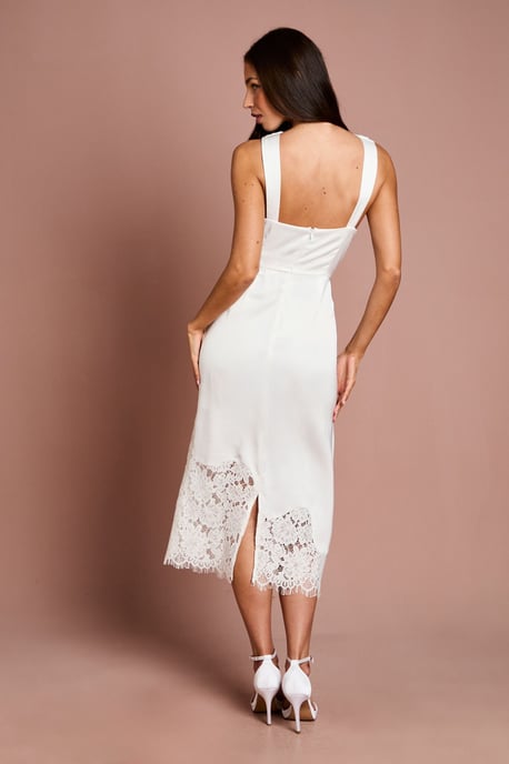 Lace Hem Cross Front Halter Satin Dress - Image 3