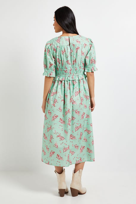 Petite Tie Front Frill Sleeve Printed Poplin Midi Dress - Image 3