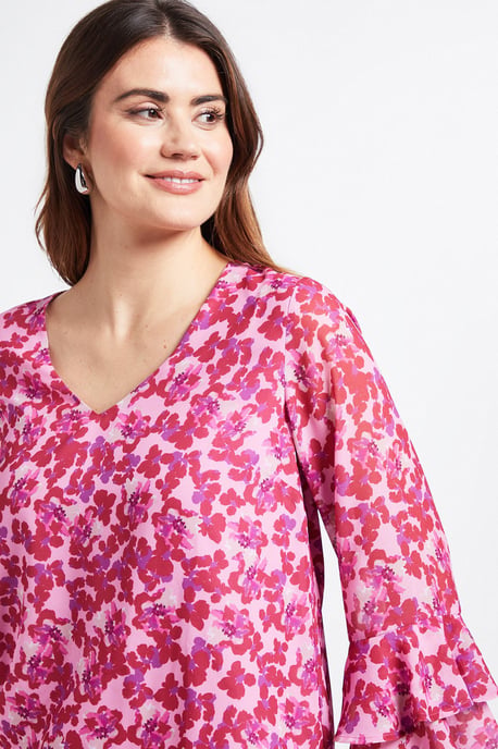 Floral Flute Sleeve Top - Image 4
