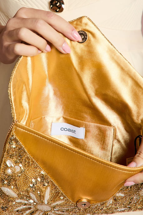 Felicia Embroidered Envelope Clutch Bag With Crossbody Strap - Image 3