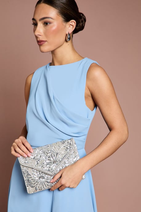 Felicia Embroidered Envelope Clutch Bag With Crossbody Strap - Image 1