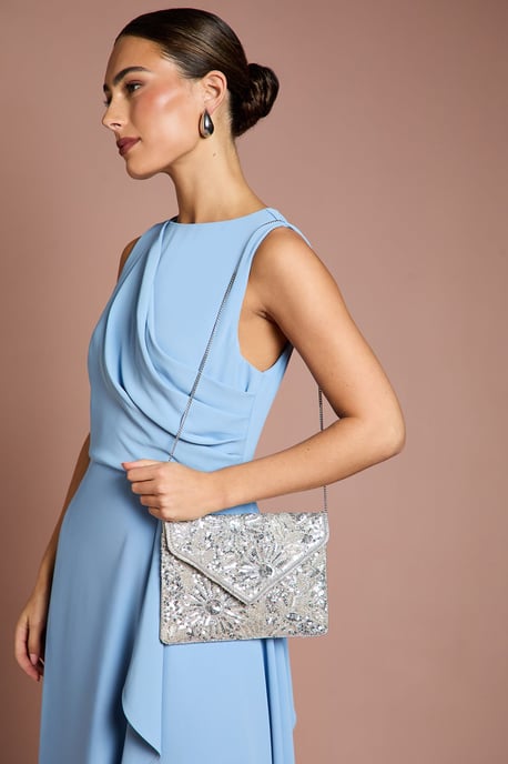 Felicia Embroidered Envelope Clutch Bag With Crossbody Strap - Image 2