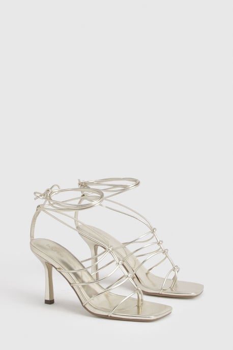 Square Toe Strappy Caged Detail High Heel - Image 2