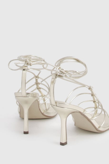 Square Toe Strappy Caged Detail High Heel - Image 4